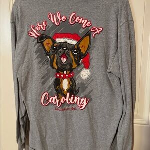Gray Christmas Dog Graphic Long Sleeve Shirt